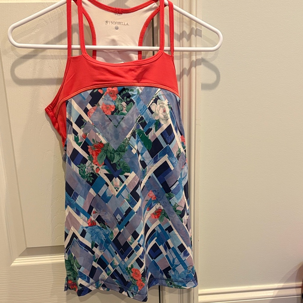 Sofibella White and Red Floral Activewear Tennis Top & Skirt